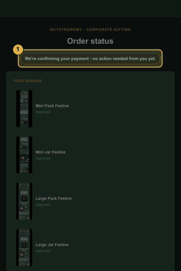 We match your payment to your reference. Numbered gold highlights mark the parts described.